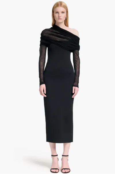Altuzarra Meyer Draped One-shoulder Long Sleeve Midi Dress In Black