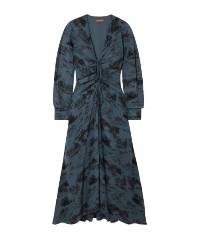 Altuzarra Mila Ruched Printed Silk-crepe Midi Dress In Blue