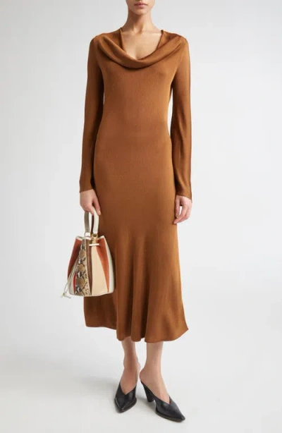 Altuzarra Milda Cowl Neck Long Sleeve Jersey Dress In Brown
