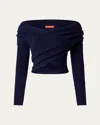 Altuzarra Mimi Off-shoulder Wrap Wool Cashmere Sweater In Berry Blue