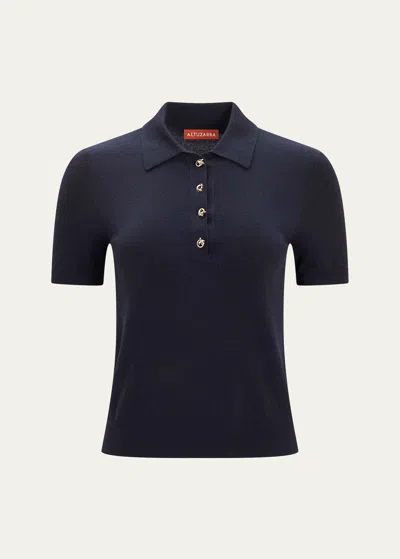ALTUZARRA NEMO POLO SHORT-SLEEVE WOOL SWEATER
