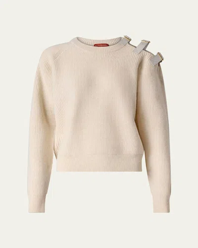 Altuzarra Ness Buckled Cold-shoulder Wool Cashmere Sweater In Ivory