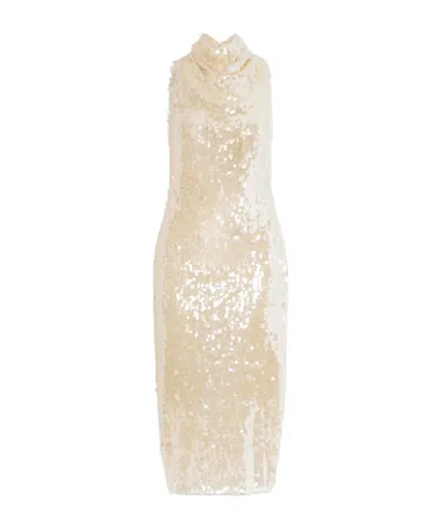 Altuzarra Noor Draped Sequined Chiffon Midi Dress In Neutral