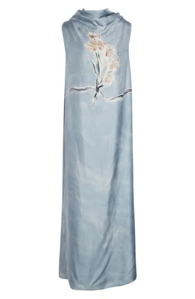 Altuzarra Noori Tulip Bouquet Sleeveless Silk Dress In Blue