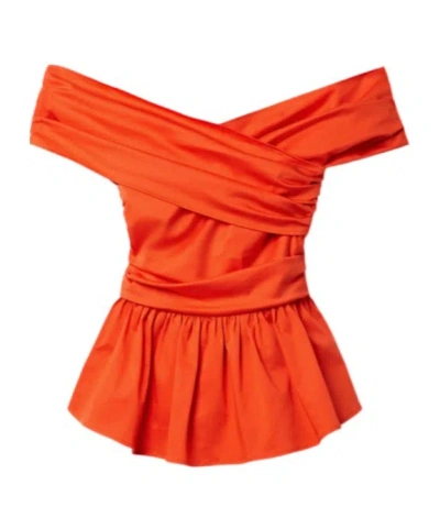 Altuzarra Off-the-shoulder Ruffled Waist Flared Top In Orange