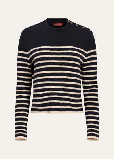 Altuzarra oz Cashmere-blend Striped Sweater In Navy/ Ivory