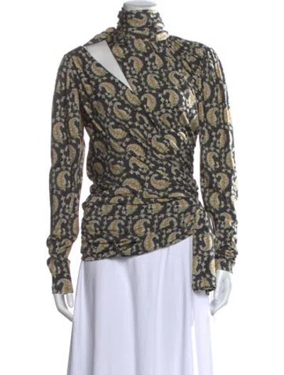Pre-owned Altuzarra Paisley Print Turtleneck Blouse In Black