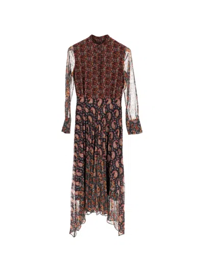 Pre-owned Altuzarra Paisley-print Plissé Midi Ress In Black