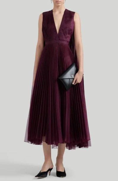 Altuzarra Pamela Pleated Printed Satin Midi Dress In Bitter Cherry |  ModeSens