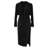 Altuzarra Panelled Long Sleeve Buttoned Dress In Black Wool In Black