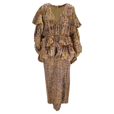Altuzarra Papyrus Ruffled Printed Plissé-taffeta Midi Dress In Multicolor Polyester In Brown