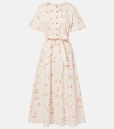 Altuzarra Paulina Floral Belted Cotton-blend Midi Dress In White
