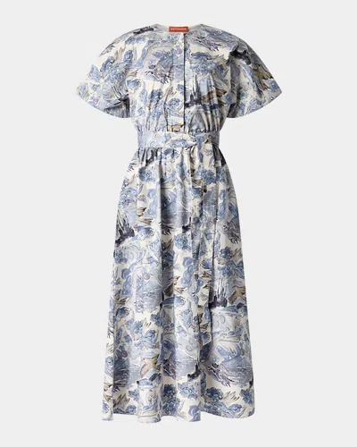Altuzarra Paulina Printed Poplin Self-tie Dress In Berry Blue
