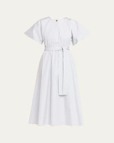 Altuzarra Paulina Short-sleeve Striped Midi Dress In Gray