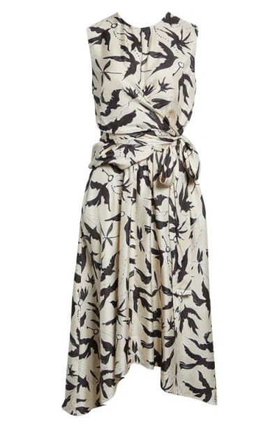 Altuzarra Penny Bird Print Draped Asymmetric Silk Dress In Multi
