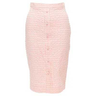 Pre-owned Altuzarra Pink White Gingham Fabric Button Front Midi Pencil Skirt Fr36 S