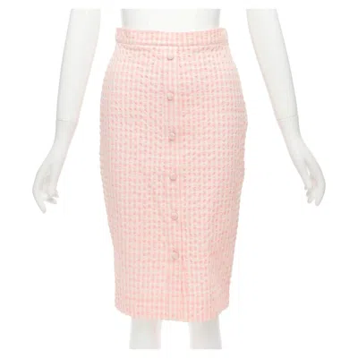 Pre-owned Altuzarra Pink White Gingham Fabric Button Front Midi Pencil Skirt Fr36 S