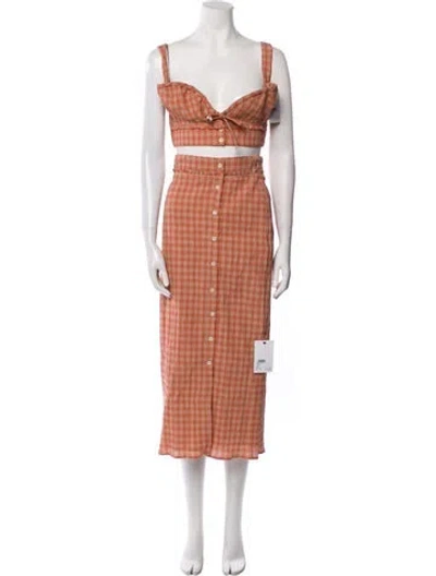 Pre-owned Altuzarra Plaid Print Beaded Accents Skirt Set W/ Tags In Orange