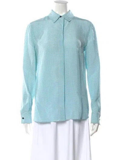 Pre-owned Altuzarra Plaid Print Long Sleeve Blouse In Blue