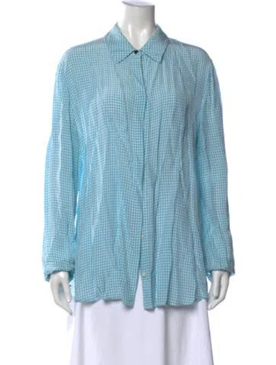 Pre-owned Altuzarra Plaid Print Long Sleeve Blouse In Blue