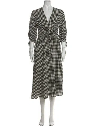 Pre-owned Altuzarra Plaid Print Midi Length Dress In White