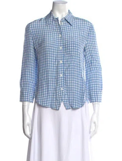 Pre-owned Altuzarra Plaid Print Three-quarter Sleeve Blouse In Blue