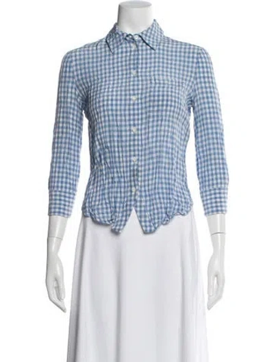 Pre-owned Altuzarra Plaid Print Three-quarter Sleeve Blouse In Blue