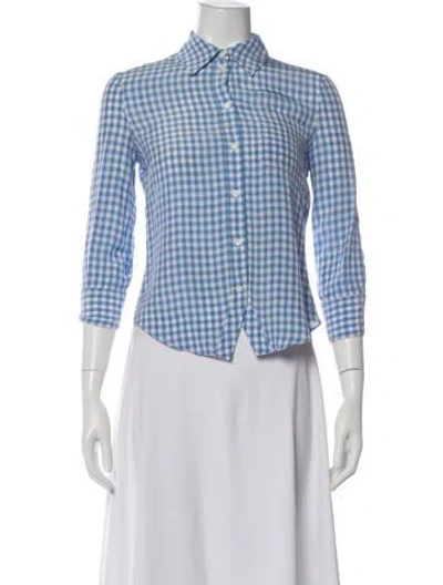 Pre-owned Altuzarra Plaid Print Three-quarter Sleeve Blouse In Blue