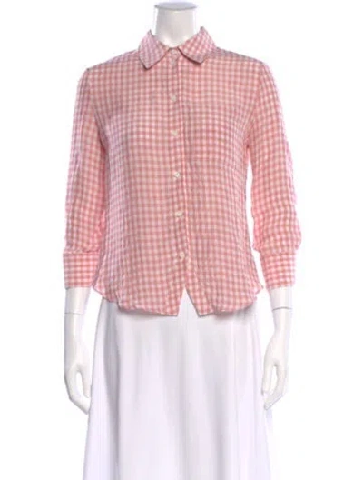Pre-owned Altuzarra Plaid Print Three-quarter Sleeve Blouse In Pink