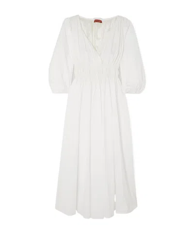 Altuzarra Kathleen Pleated Cotton-blend Poplin Midi Dress In White