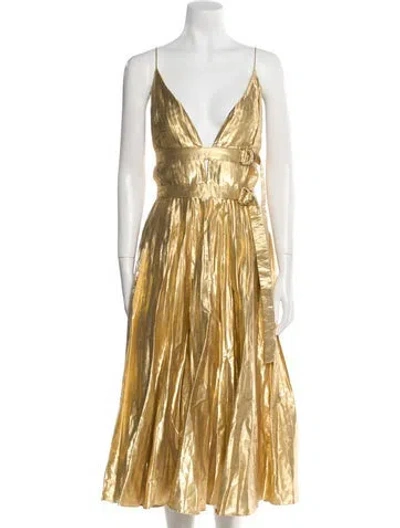 Pre-owned Altuzarra Plunge Neckline Midi Length Dress In Gold
