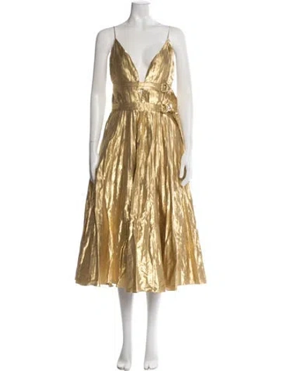 Pre-owned Altuzarra Plunge Neckline Midi Length Dress W/ Tags In Gold