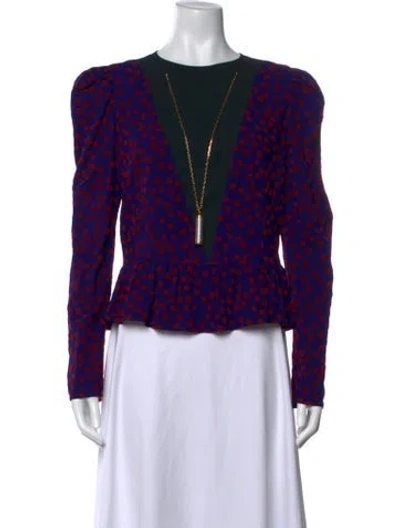 Pre-owned Altuzarra Polka Dot Print V-neck Blouse In Blue