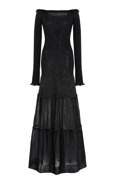 Altuzarra Polly Shirred Crepe Off-the-shoulder Maxi Dress In Black