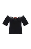 Altuzarra Posy Embroidered Knit Off-the-shoulder Top In Black