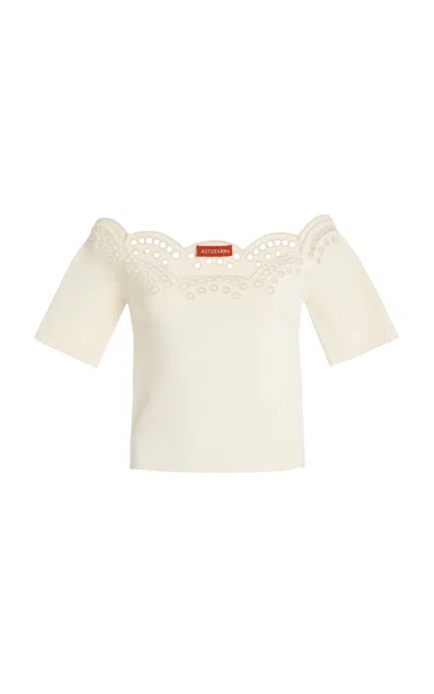 ALTUZARRA POSY EMBROIDERED KNIT OFF-THE-SHOULDER TOP