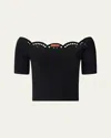Altuzarra Posy Embroidered Knit Off-the-shoulder Top In Black