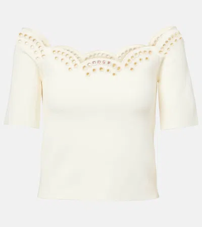 ALTUZARRA POSY SCALLOPED OFF-SHOULDER CRÊPE TOP