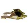 Altuzarra Powder Puff Pom Pom Mules In Green Satin In Green