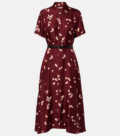 Altuzarra Kiera Floral Silk Short-sleeve Midi Shirtdress With Belt In Red