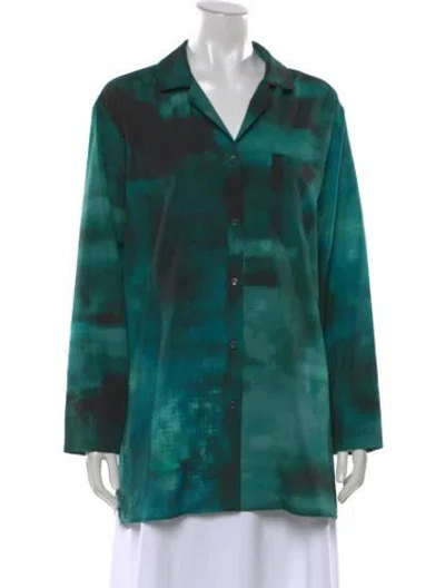 Pre-owned Altuzarra Printed V-neck Blouse W/ Tags In Black/green