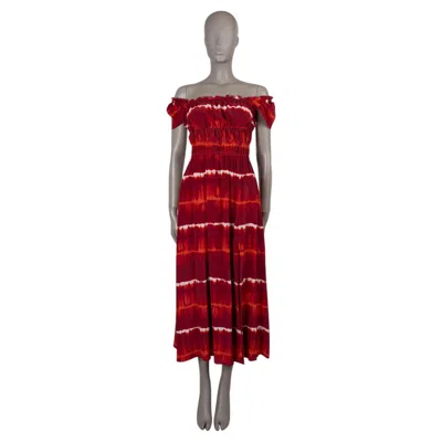Pre-owned Altuzarra Red Silk 2023 Lily Tie-dye Off-shoulder Midi Dress 36 S