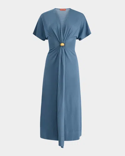 Altuzarra Rene Gathered Ring Short-sleeve Ankle Dress In Blue
