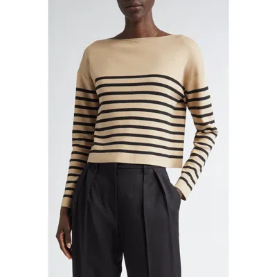 Altuzarra Ronnie Stripe Boatneck Silk & Cotton Sweater In Brown