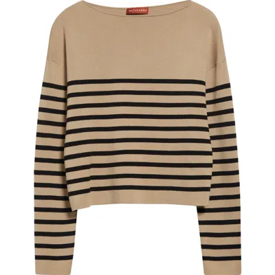Altuzarra Ronnie Stripe Boatneck Silk & Cotton Sweater In Hazelwood/black