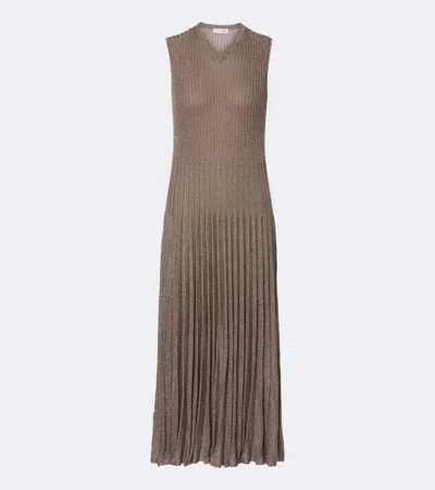 Altuzarra Selvin Knitted Lame Pleated Midi Dress In Brown