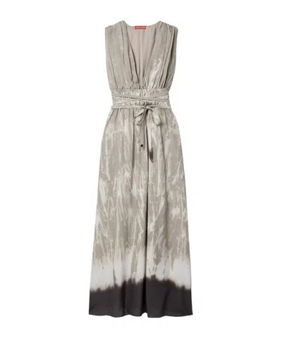 Altuzarra Shirred Printed Maxi Dress In Gray