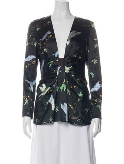 Pre-owned Altuzarra Silk Floral Print Blouse In Black