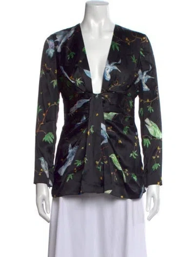 Pre-owned Altuzarra Silk Floral Print Blouse In Black