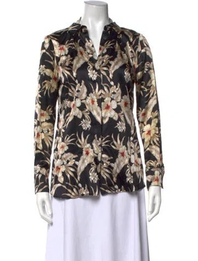 Pre-owned Altuzarra Silk Floral Print Blouse In Black